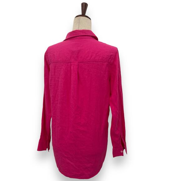 Gap Hot Pink Linen Button Up Shirt Size Small Relaxed Career Work Barbie Top EUC - Picture 6 of 9